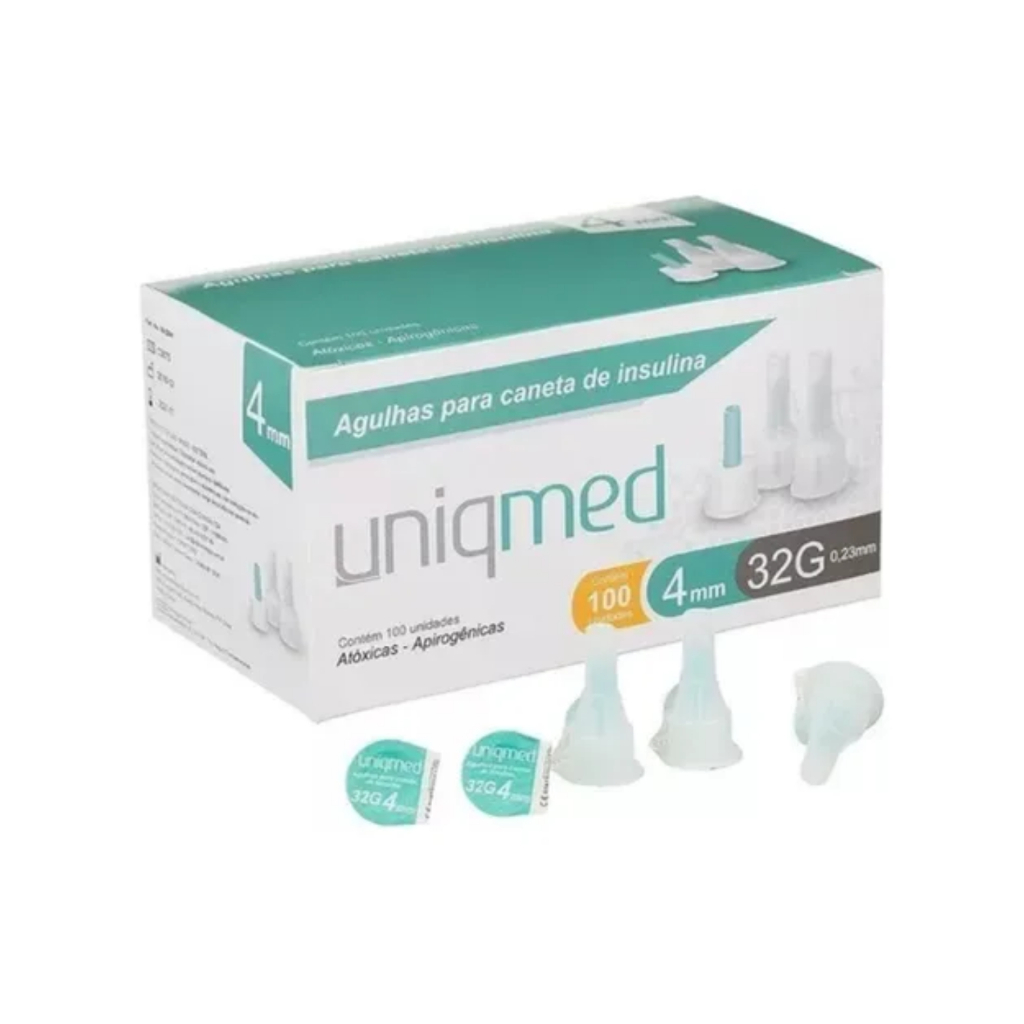 Agulha Caneta De Insulina Uniqmed 4mm X 0,23mm (32g) Cx 100u