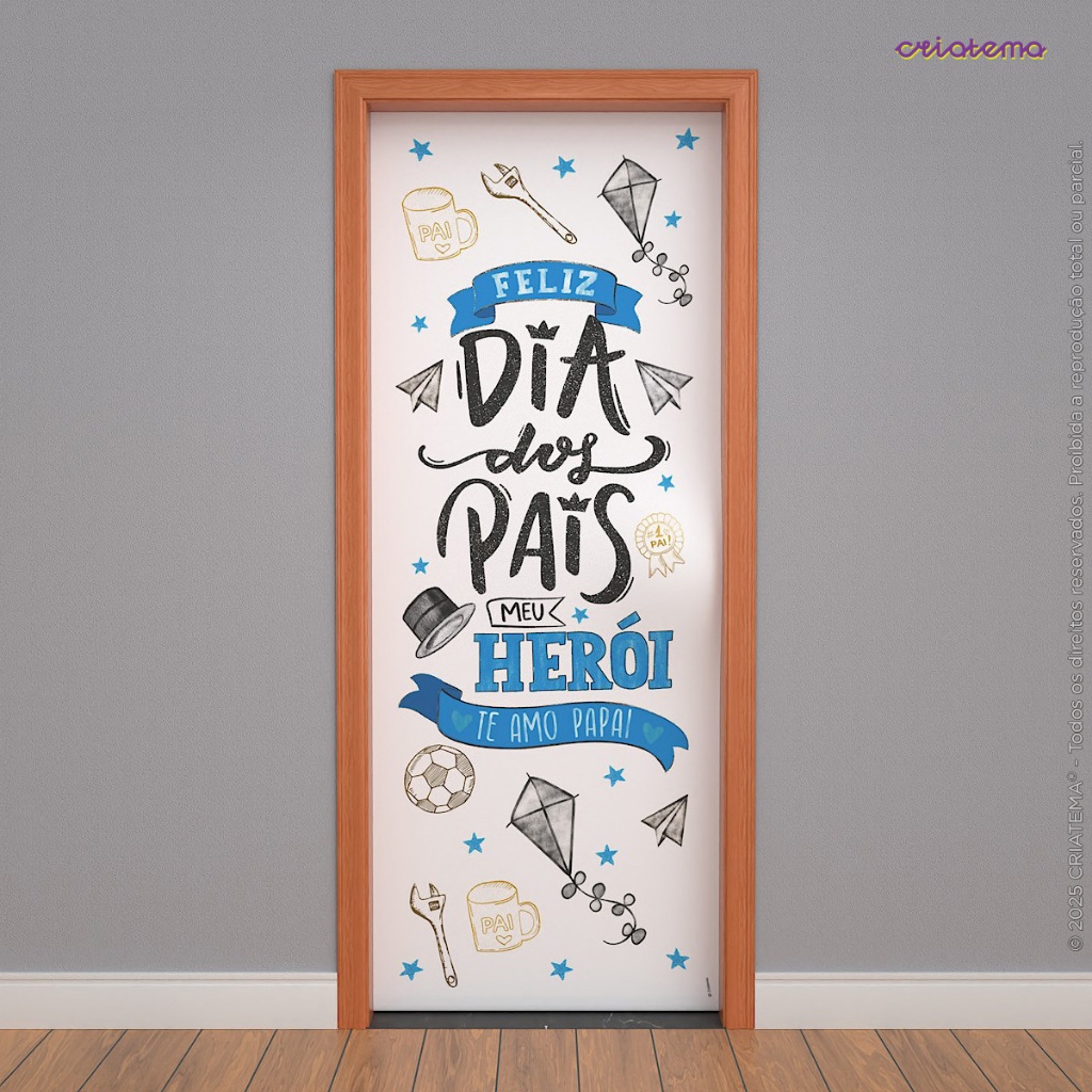 Capa Porta Dia Dos Pais Decorativo Em Tecido Sublimado 0,85x2,10m - ANV-3081
