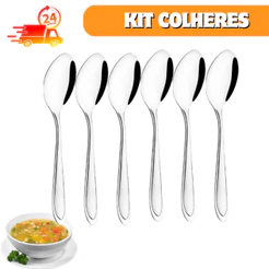 Kit 6 Colher de sopa mesa inox buffet restaurante cozinha