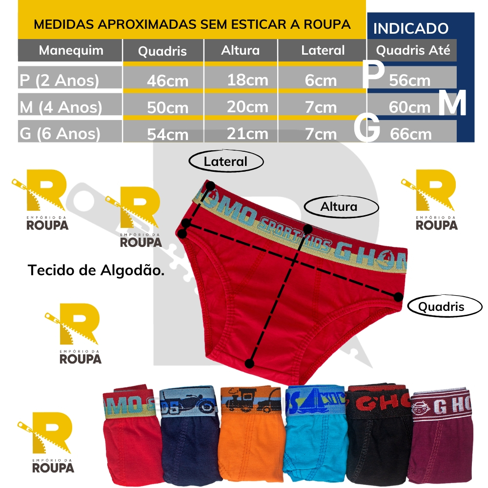 kit 10 cuecas infantil menino slip de algodão cós grosso para menino