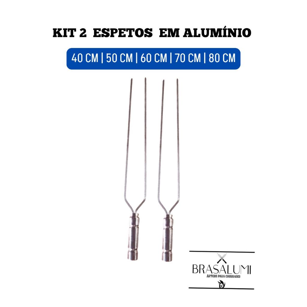 kit 2 espetos duplos de alumínio 40 a 80cm churrasco em Oferta na Shopee