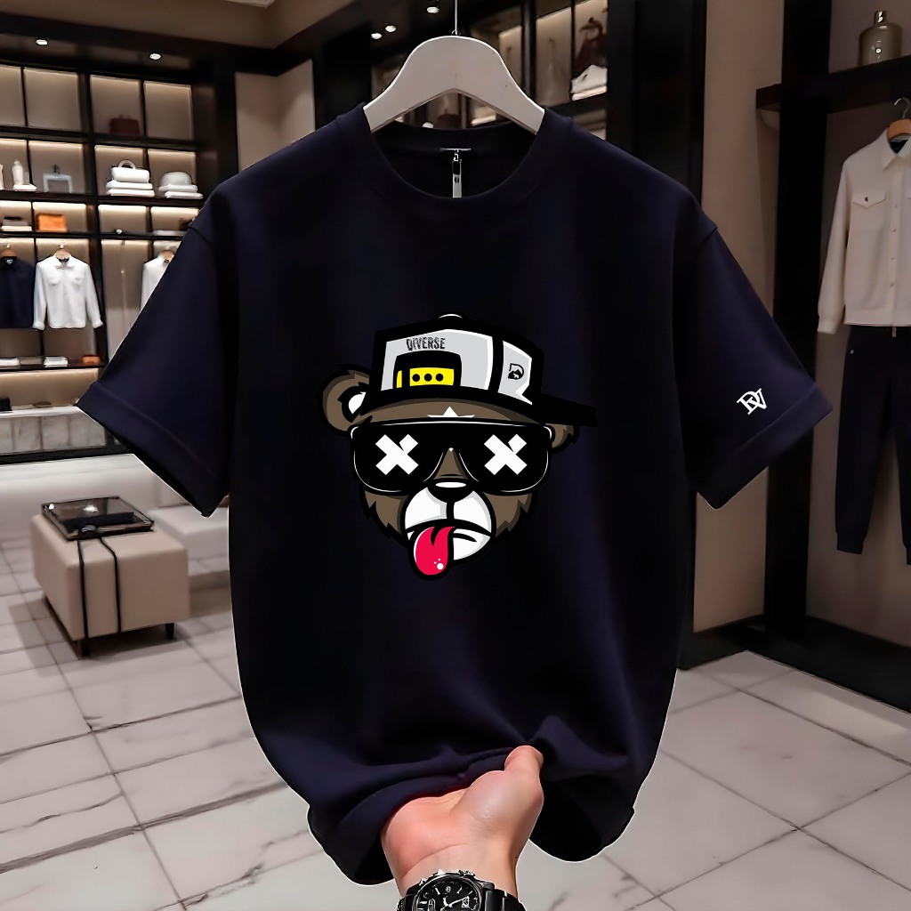 Camiseta MasculinaStreet Wear Urso Bolado T-Shirt Camisa 100% Algodão Manfinity em Oferta na Shopee