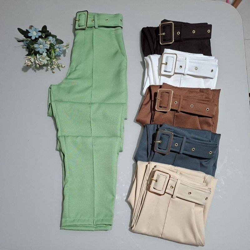 Calça Alfaiataria Feminina Com Cinto e Bolso social Tendencia em Oferta na Shopee