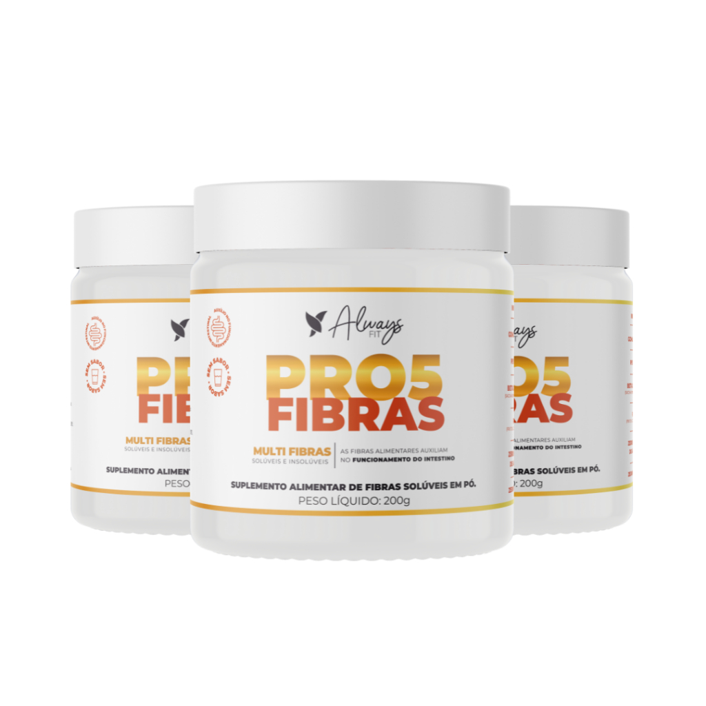 Pro5Fibras - Saúde Intestinal - Inulina, Goma Acácia, Psyllium, Beta Glucana e FOS - 3 Unidades