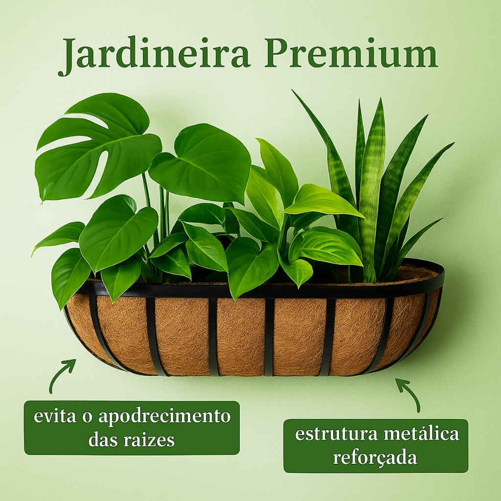 Vaso Jardineira 60cm Luxo Premium Floreira Grande de Parede Fibra De Coco