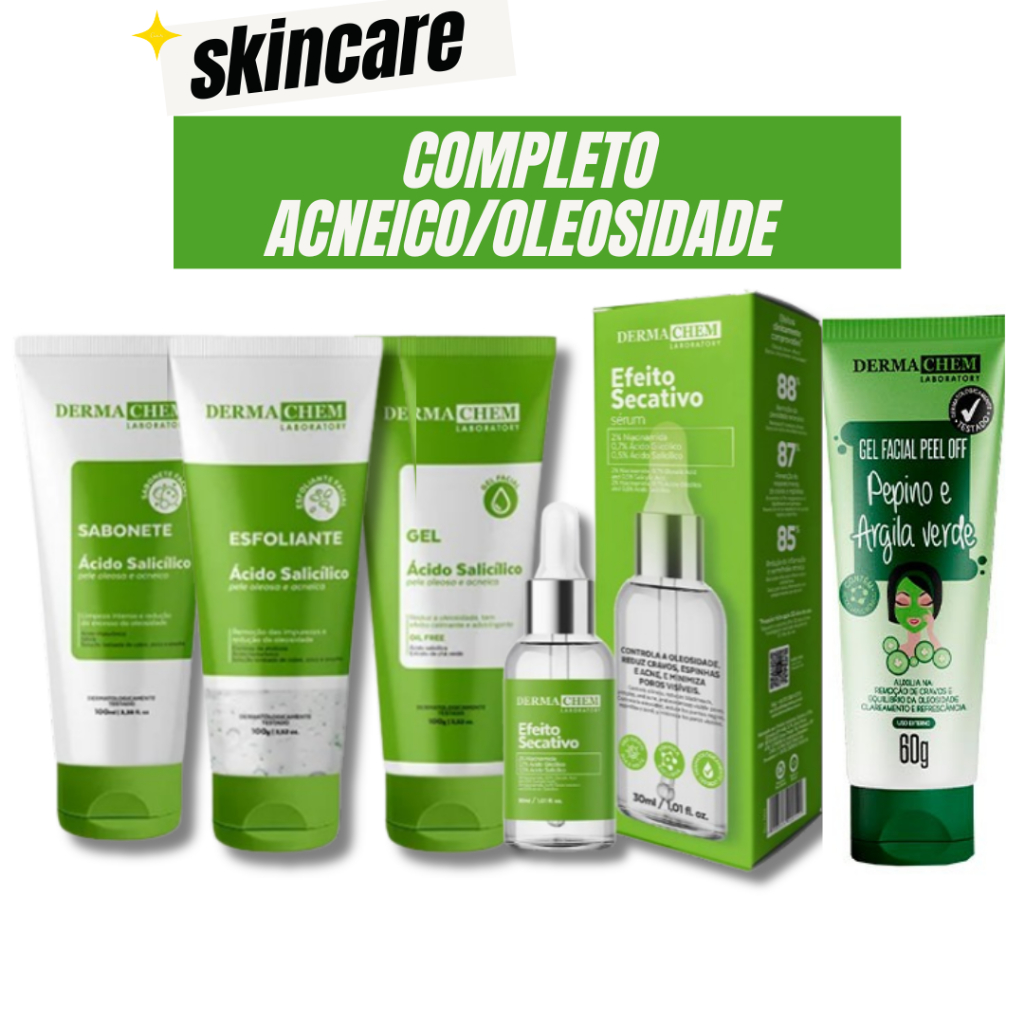 Kit Skincare Anti Acne/Oleosidade Dermachem+ Sérum Secativo+ Mascara de Argila e Pepino  Dermachem em Oferta na Shopee