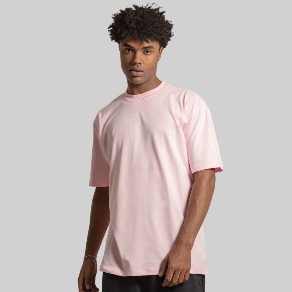 Camiseta Básica Oversized Streetwear Rosa Coral - Men Clothes