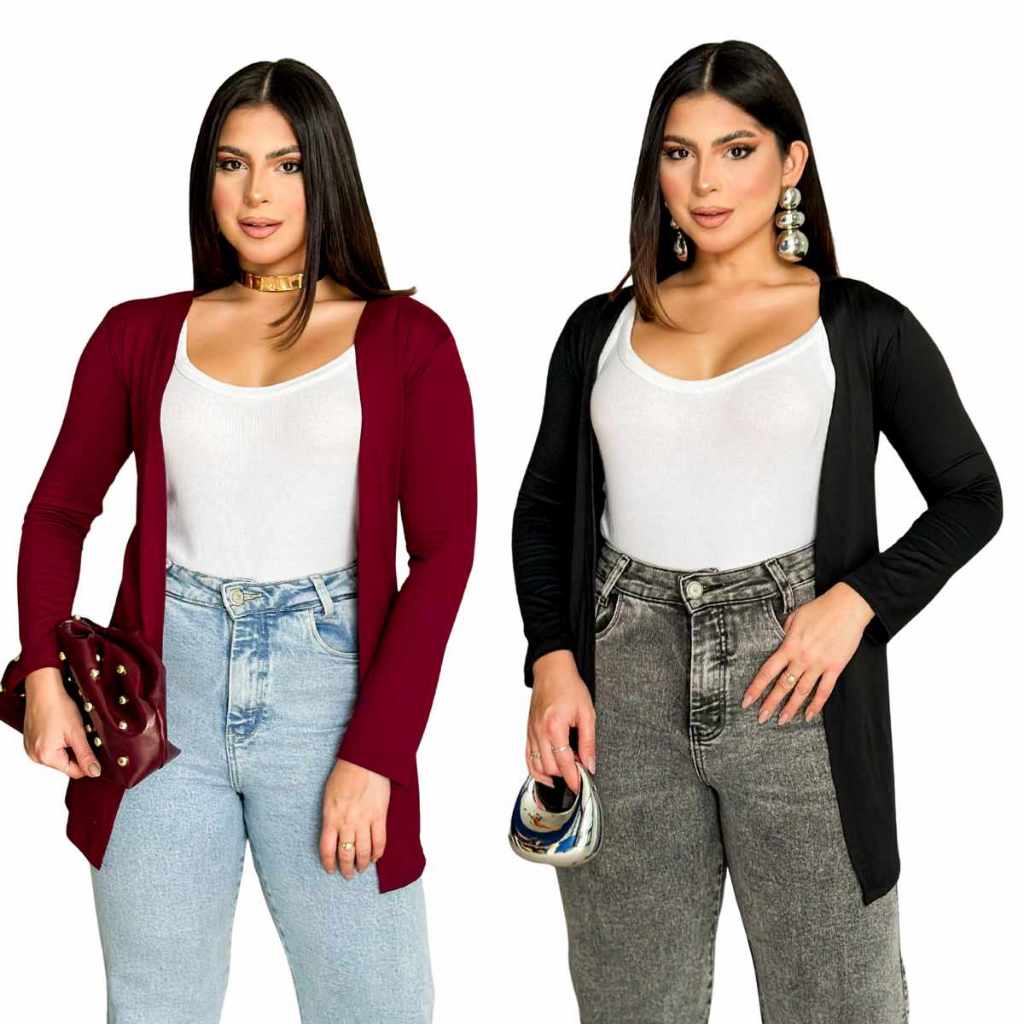 Kit 2 Casaco Cardigan Feminino Kimono Blusa Feminina Manga Longa Aberto Blusa de Frio Feminina