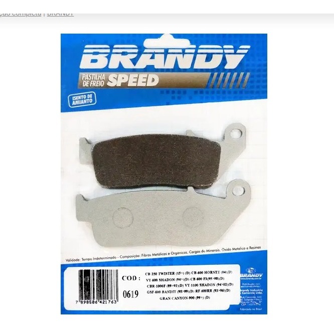 Pastilha de Freio Speed Brandy - 8,0mm - Honda Scooter SH-150 2017 em diante (D) / CB 250 Twister 2015 em dianteira