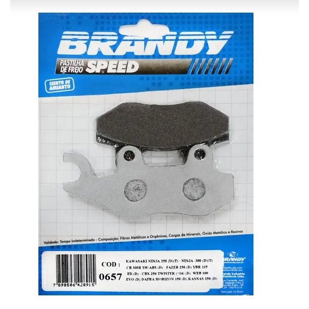 Pastilha de Freio Speed Brandy - 7,6mm - Kawasaki Ninja 250 (D)(T) / CB 300R (D) / CBX 250 Twister até 2014 (D)