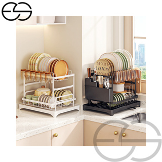 Escorredor de Louça Rack Preto e Branco 2 Andares Com Bandeja Coletora Grande ES em Oferta na Shopee