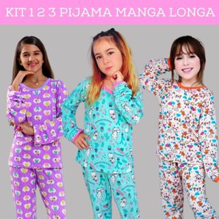 Kits C 1 2 Pijama Manga Longa Infantil Menina - Veste de 1 a 13 anos em Oferta na Shopee
