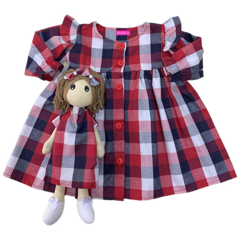 Kit Vestido Bebê Menina com Boneca De Pano Mundo Nina