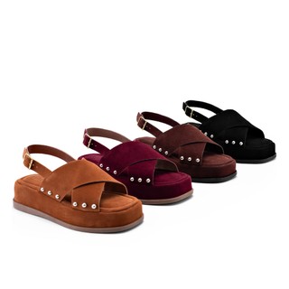 Sandália Feminina Lumiss Camurça Flatform Confortável Tachas Rebite