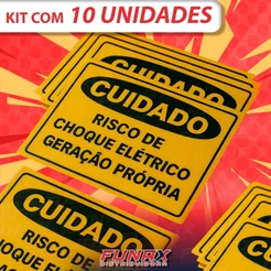 Kit c/ 10 Placas de Aviso "Risco De Choque Geração Própria"