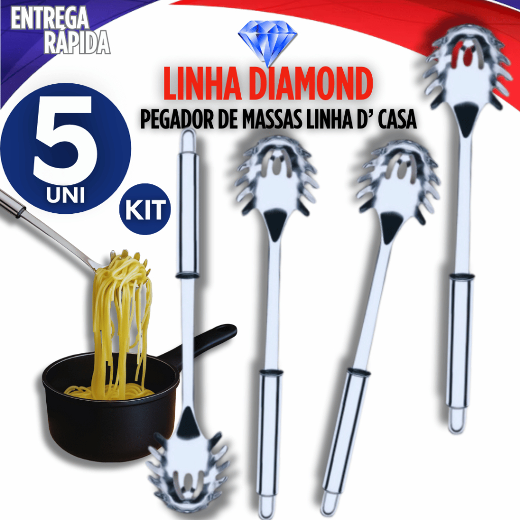 Jogo 5 Pegador De Massa Macarrão Inox Grande Utensilio De Cozinha 32cm Qualidade Garantida Resistencia e Durabilidade