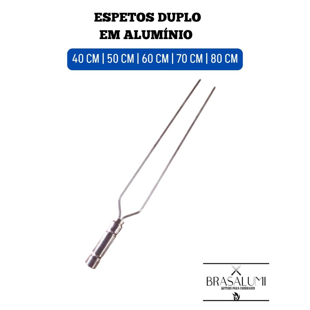 ESPETO DUPLO DE ALUMÍNIO 40CM A 80CM para churrasco