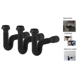 Kit 3 Sifões Universais Preto Cozinha Banheiro Tanque Área Externa