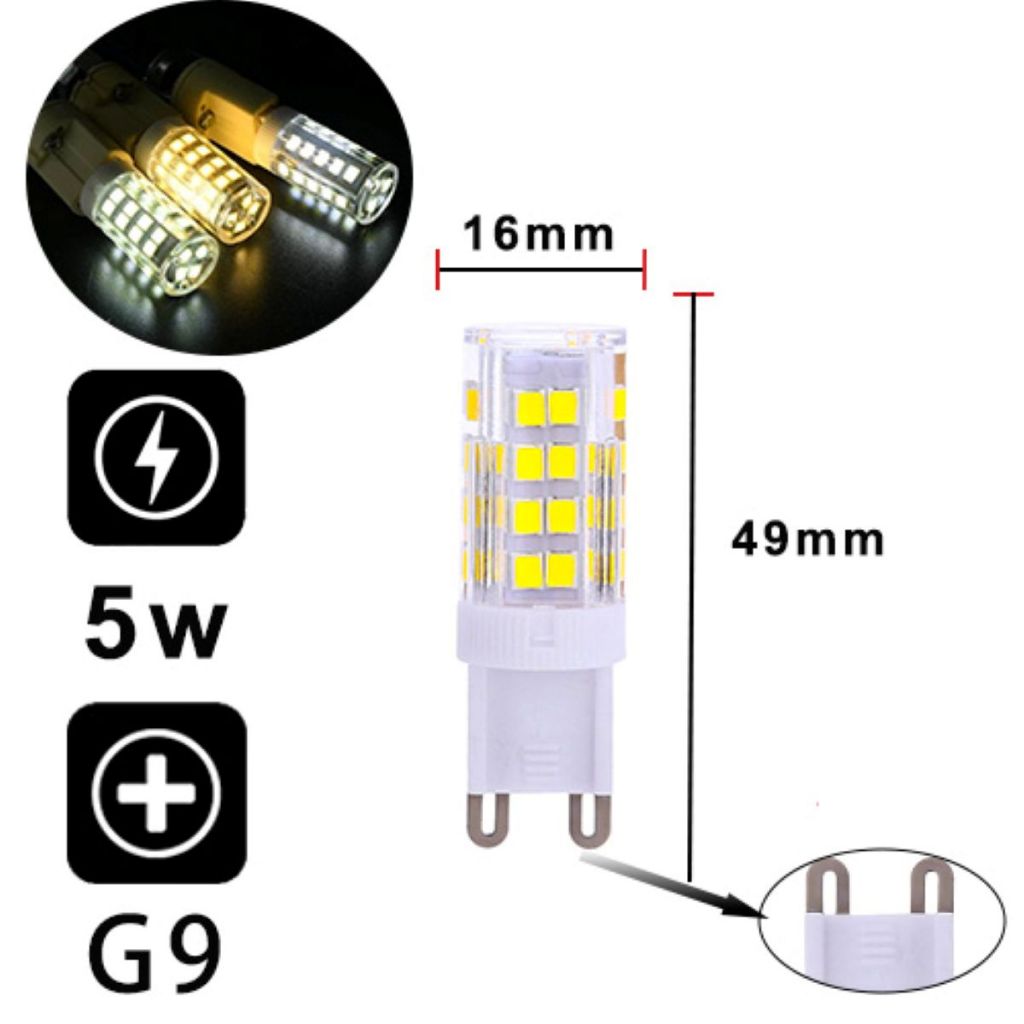 Kit10/5 Lâmpada Led G9 5w 6w 7w Bipino Halopim Branco Quente Frio 110V 220V Lustre Pendentes Omega
