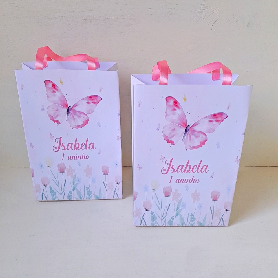 Sacolinha Surpresa Jardim das Borboletas Personalizada  Pegue e Monte Lembrancinha Festa Infantil