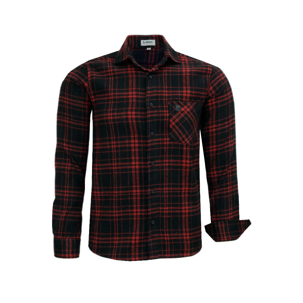 Camisa Xadrez Flanelado 1 Bolso Manga Longa Comfort Fácil de Passar 1819