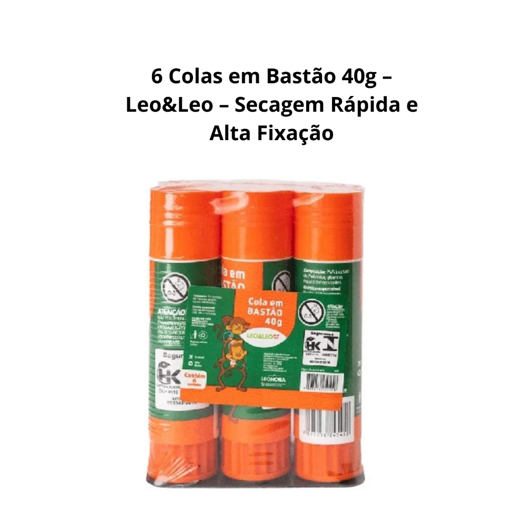 Kit com 6 Colas em Bastão 40g – Leo&Leo – Secagem Rápida e Alta Fixação