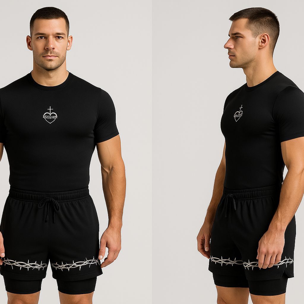Conjunto Masculino de Academia de Compressão Camiseta e Short Dry Fit 2 em 1