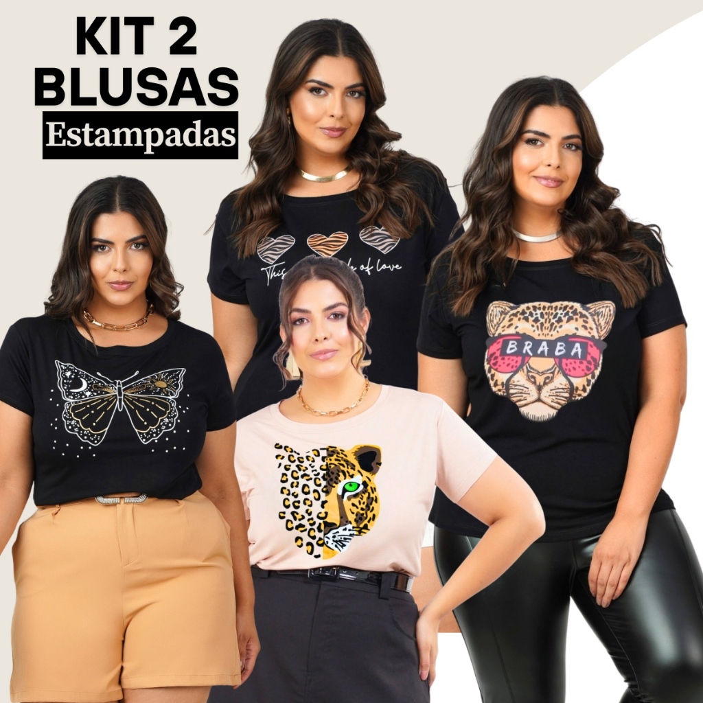 Kit 2 Blusa Plus Size T-shirt Moda Blogueira em Oferta na Shopee