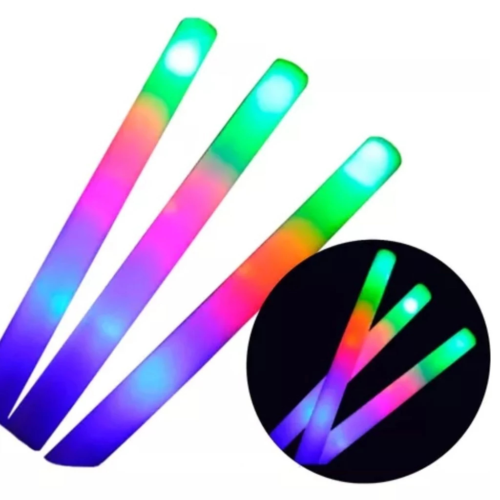 Kit 10 Bastões de LED Espuma 40cm Piscante Bastão Luminoso para Festa Balada Show