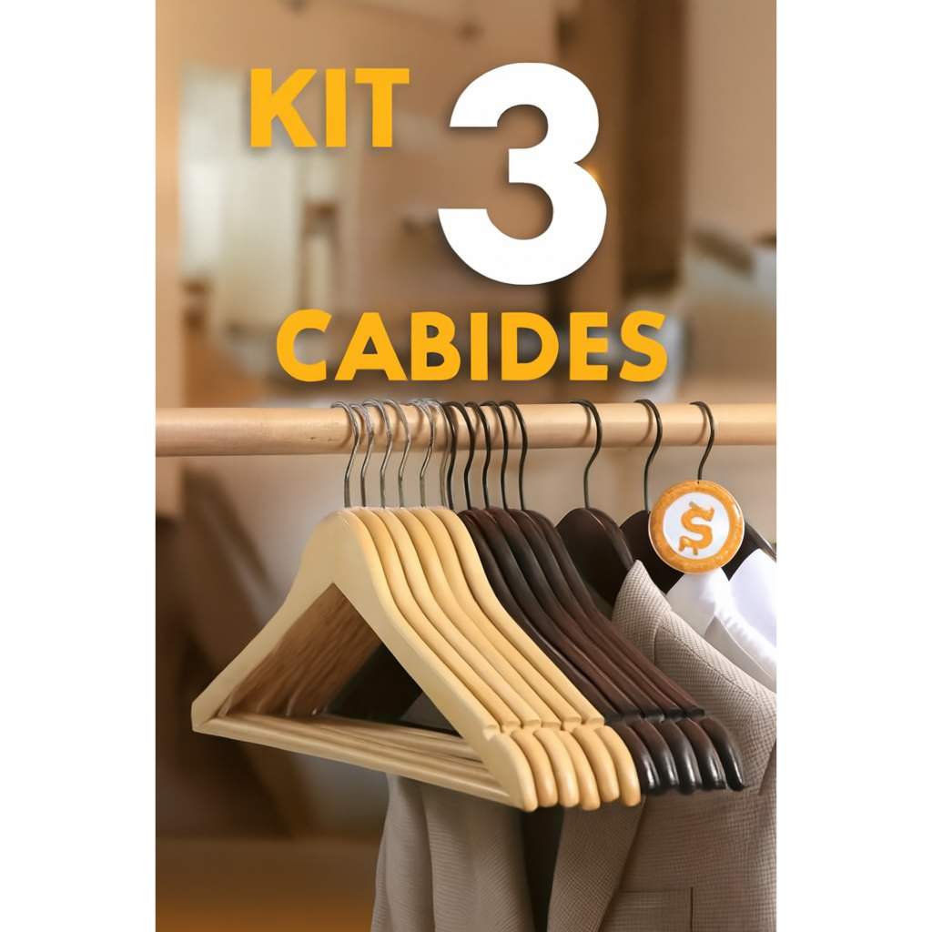 Kit 3 Cabides De Madeira Com Verniz Organizar Guarda-roupas Roupeiro Vestido Calça Bermuda