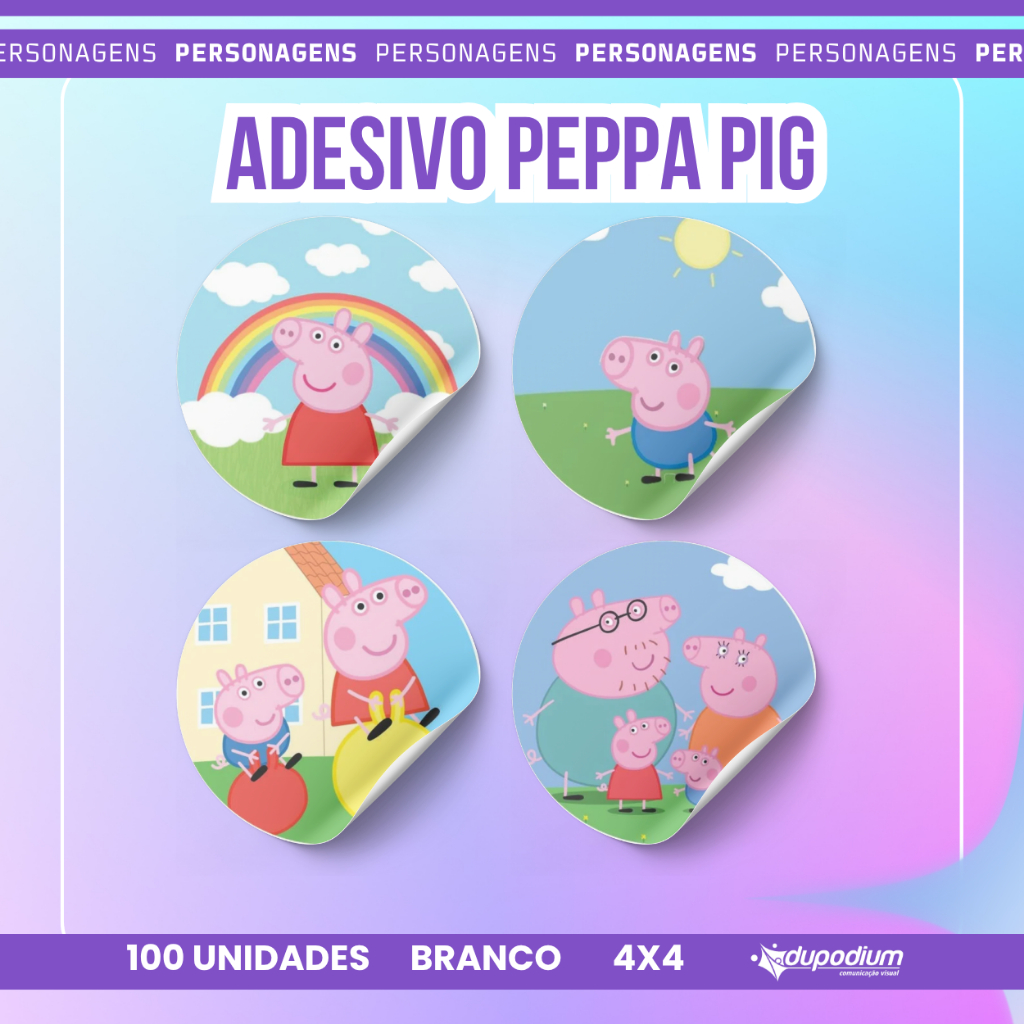 100 Etiquetas Adesivas Peppa Pig | Adesivo Redondo 4x4 | Vários Modelos| PERSONAGENS | em Oferta na Shopee