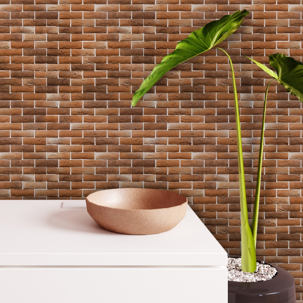 Papel de Parede Adesivo Tijolo Tijolinho Demolição Vermelho Misto 3D Decoração Lavável Industrial