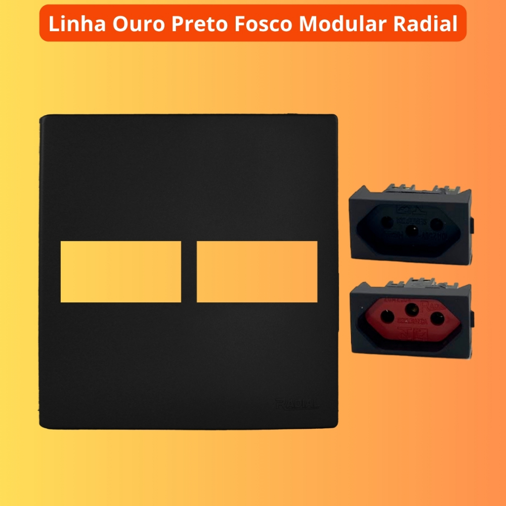 Espelho (Placa) 4x4 1 Módulo Tomada 10A + 1 Módulo Tomada 20A (Verm) Linha Ouro Preto Fosco RADIAL