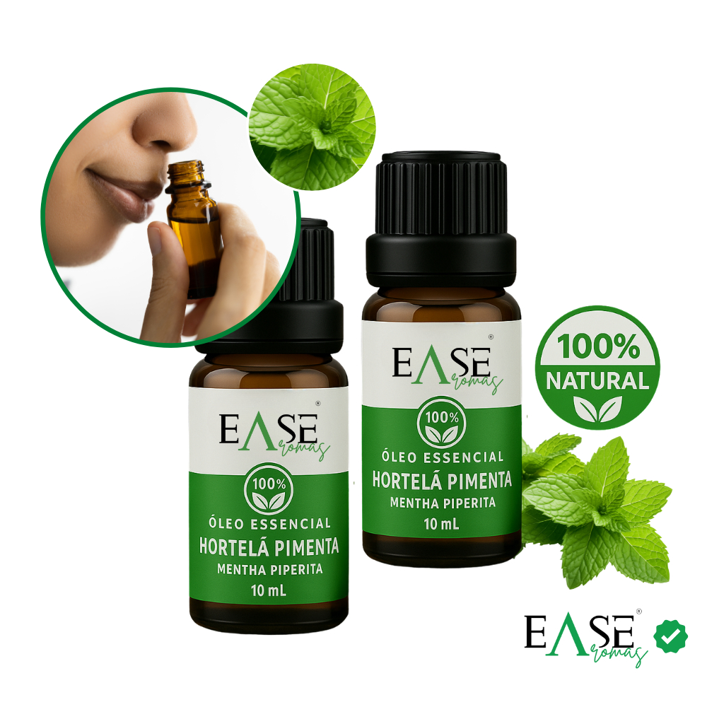 Kit 2 Óleos Essenciais Hortelã-Pimenta 100% Puros – Refrescante e Energizante | Ease Aromas 2x10ml