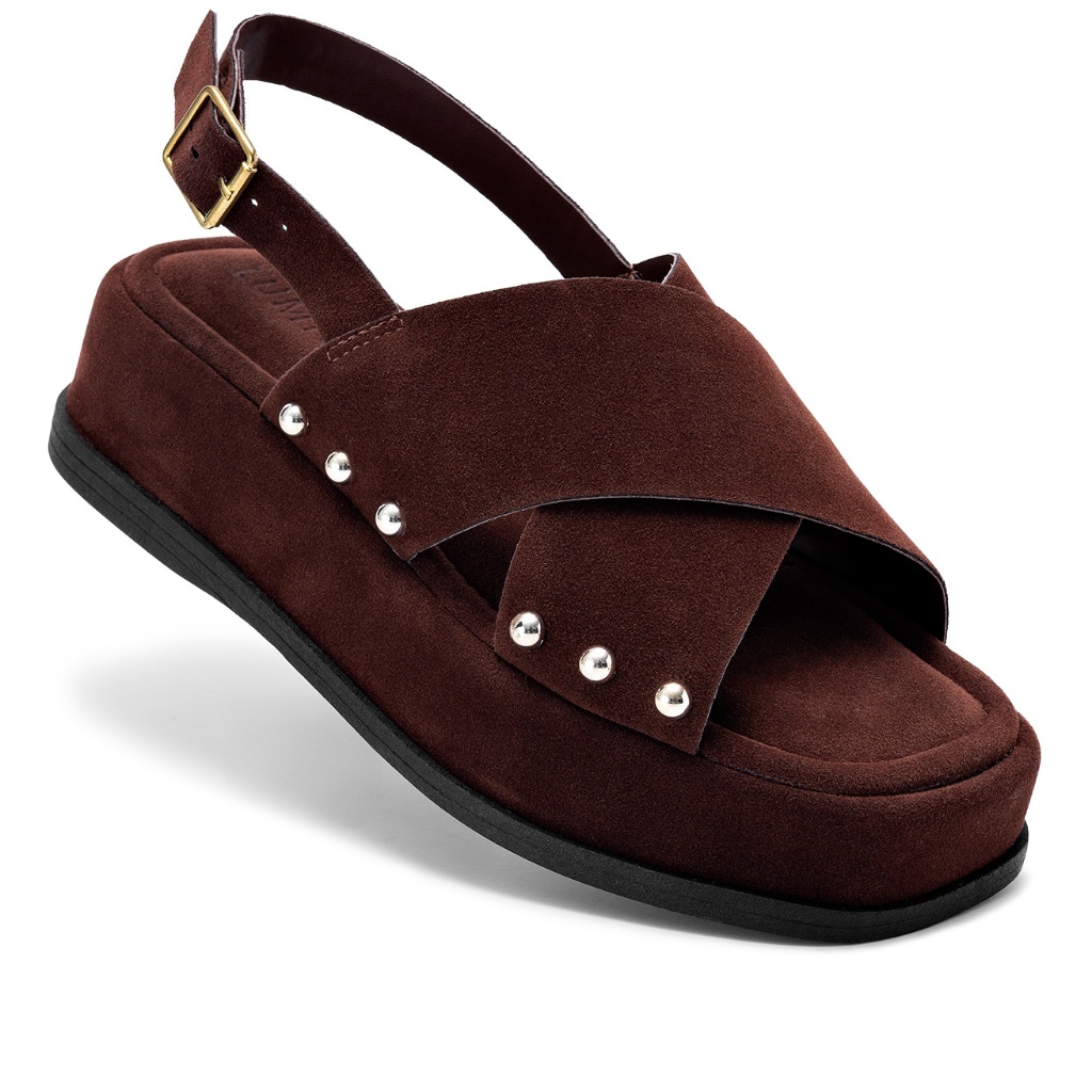 Sandália Feminina Lumiss Flatform Camurça Confortável Rebite Marrom - Women Shoes