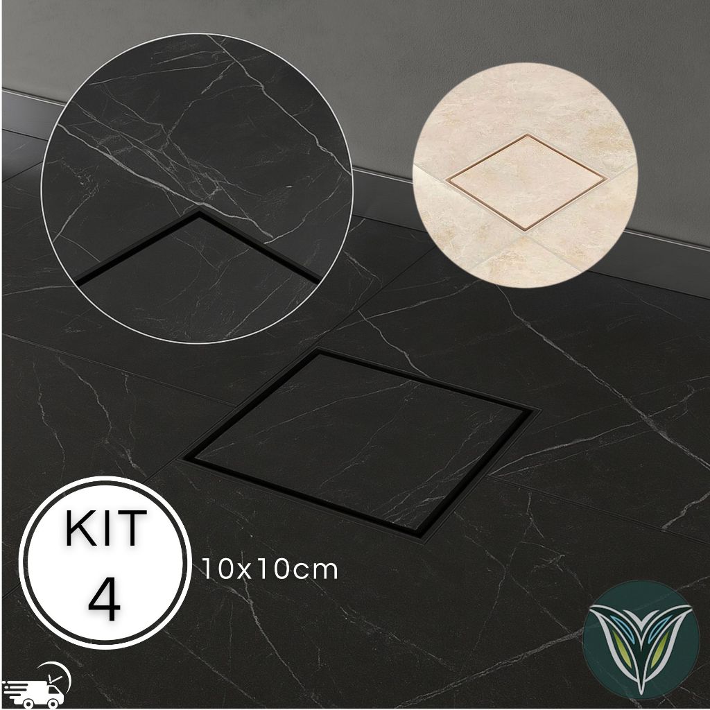 Ralo 10x10 Oculto Seca Piso/porcelanato Invisível Inteligente Com Tela Preto Branco Bege Cinza Sifonado Piso Porcelanato