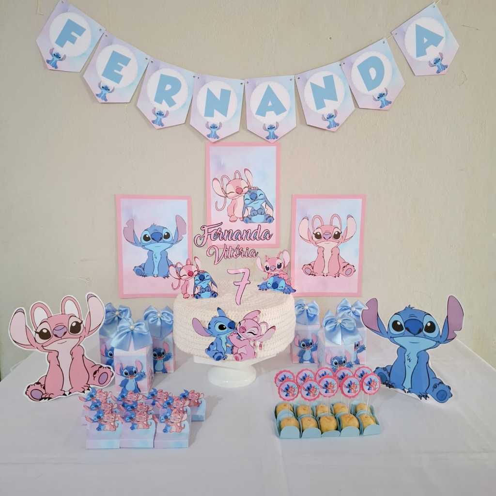 Kit Festa Stitch Personalizado Só um Bolinho I Lembrancinha Mesversário Aniversário I 100 itens Decoração  Festa Escola