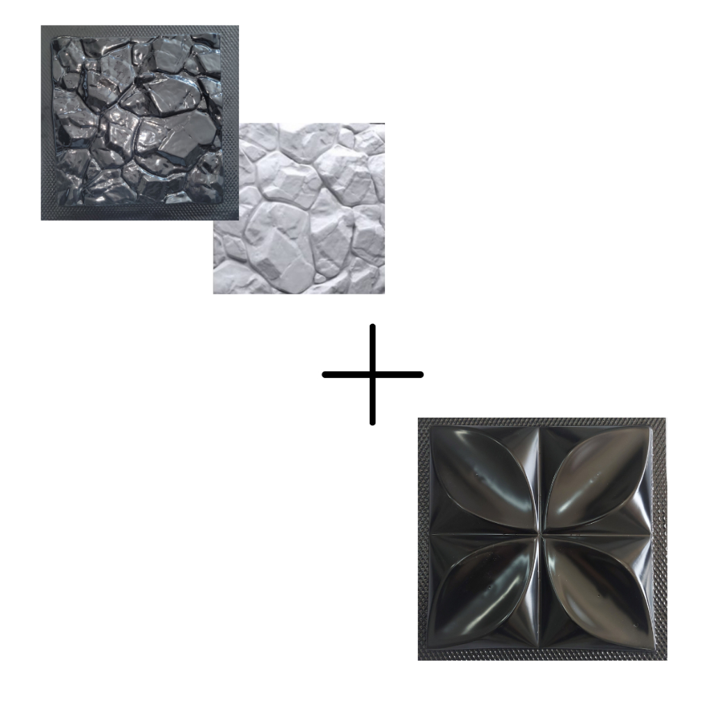 Kit 2 Forma De Gesso ABS 3d Pedra ABS + Pétala 30x30cm