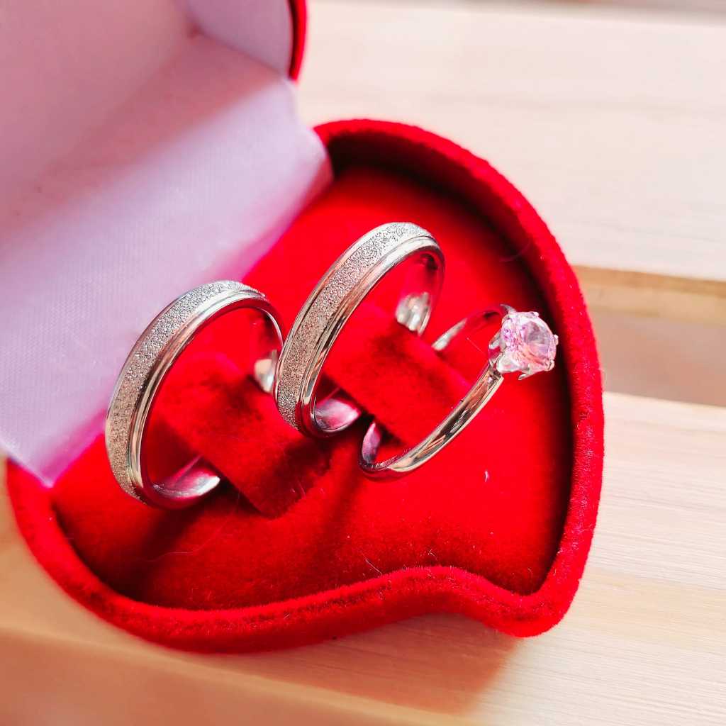 Aliança de namoro prata Jateada banhado 925 anel de prata 4MM  + Solitário (COD-71)