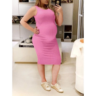 Vestido Midi Regata Moda Feminina Casual Noite Elegante Versátil Gestante Liso Sexy Básico Blogueirinha