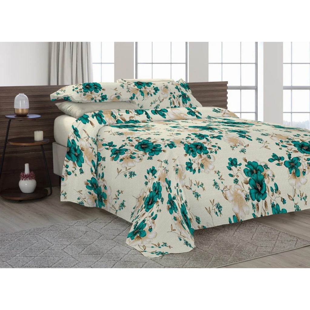 Cobre Leito colcha Casal Dupla Face 3 Peças com Fronhas Estampas Sortidas Decoração