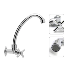 Torneira De Cozinha Parede Cromada Abs Bica Móvel 1/4 de Volta Qualidade Cromo Premium