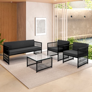 Conjunto para Área Externa de Fibra Sintética - 02 Poltronas Namoradeira Mesa de Centro Santiago em Oferta na Shopee