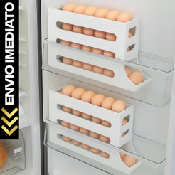 Porta Ovos 4 Andares Rolante Automático p/ Geladeira – Organizador Deslizante para até 30 Ovos