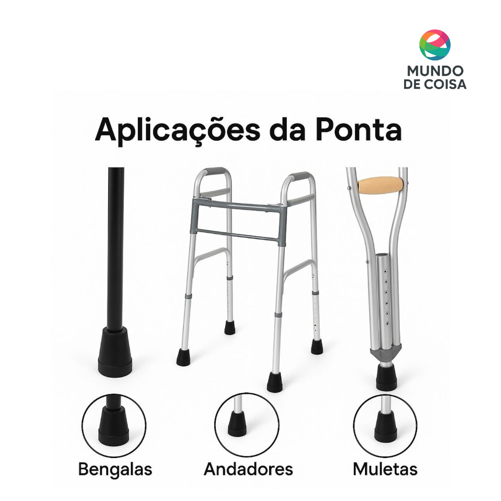 Kit 2 Ponteira Pé De Borracha 7/8" (2,2cm) ou 3/4" (1,9cm) Muleta Bengala Andador e Auxiliar