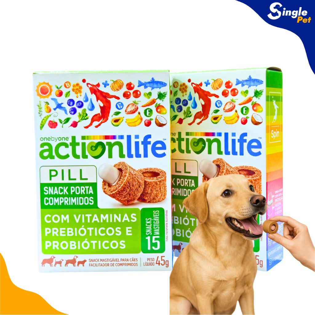 Kit 2 Porta Comprimido Medicamento Spin Actionlife Pet Onebyone Petiscos - 30 Snacks