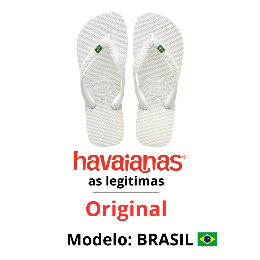 SANDÁLIA HAVAIANAS BRASIL CHINELO MODELO UNISSEX ORIGINAL - BRANCA/PRETA