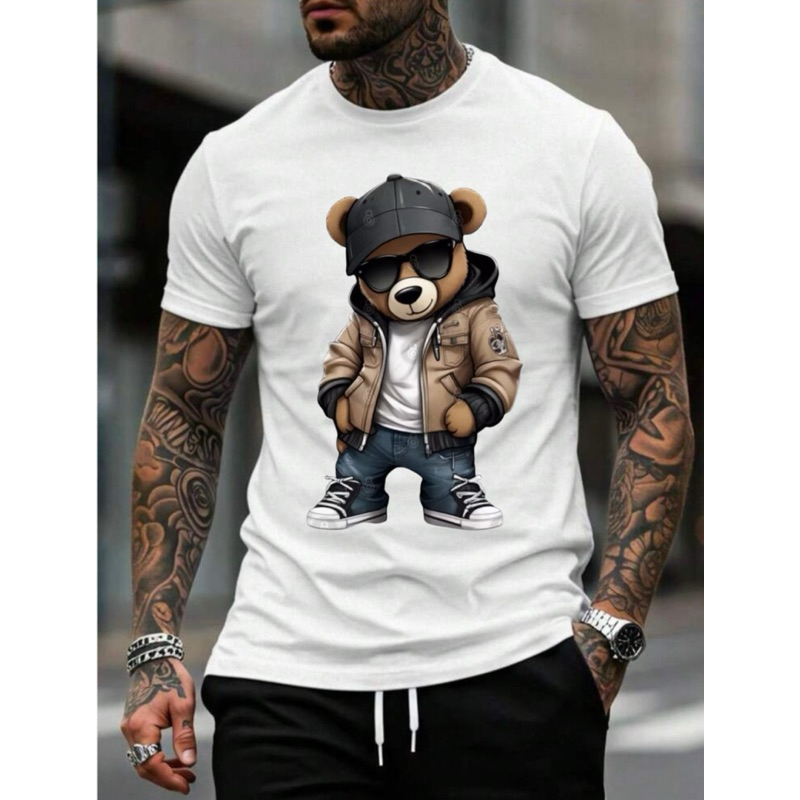 Camiseta Camisa Masculina T-shirt Dia a Dia Academia Lazer Estampada Urso Estiloso  100% Algodão Premium Envio Imediato