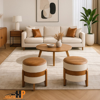 Kit Puff Apolo Linho pés madeira 2unidades banco banqueta envio imediato em Oferta na Shopee