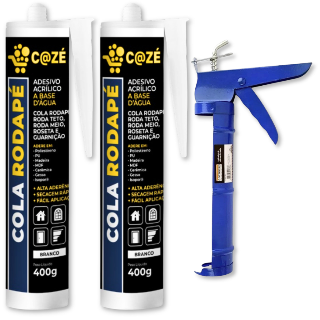 Kit 02 Cola Rodapé / Sanca / Moldura / Isopor Colagem Extra Forte + Pistola Aplicadora